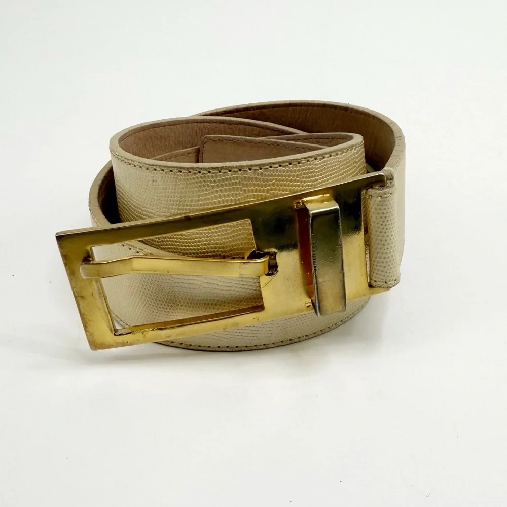 Linda Allard for Ellen Tracy Italian Calfskin Leather Belt, Gold-Tone Buckle, M